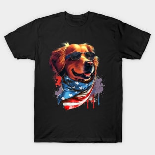 Golden Retriever American Flag USA America 4th Of July T-Shirt